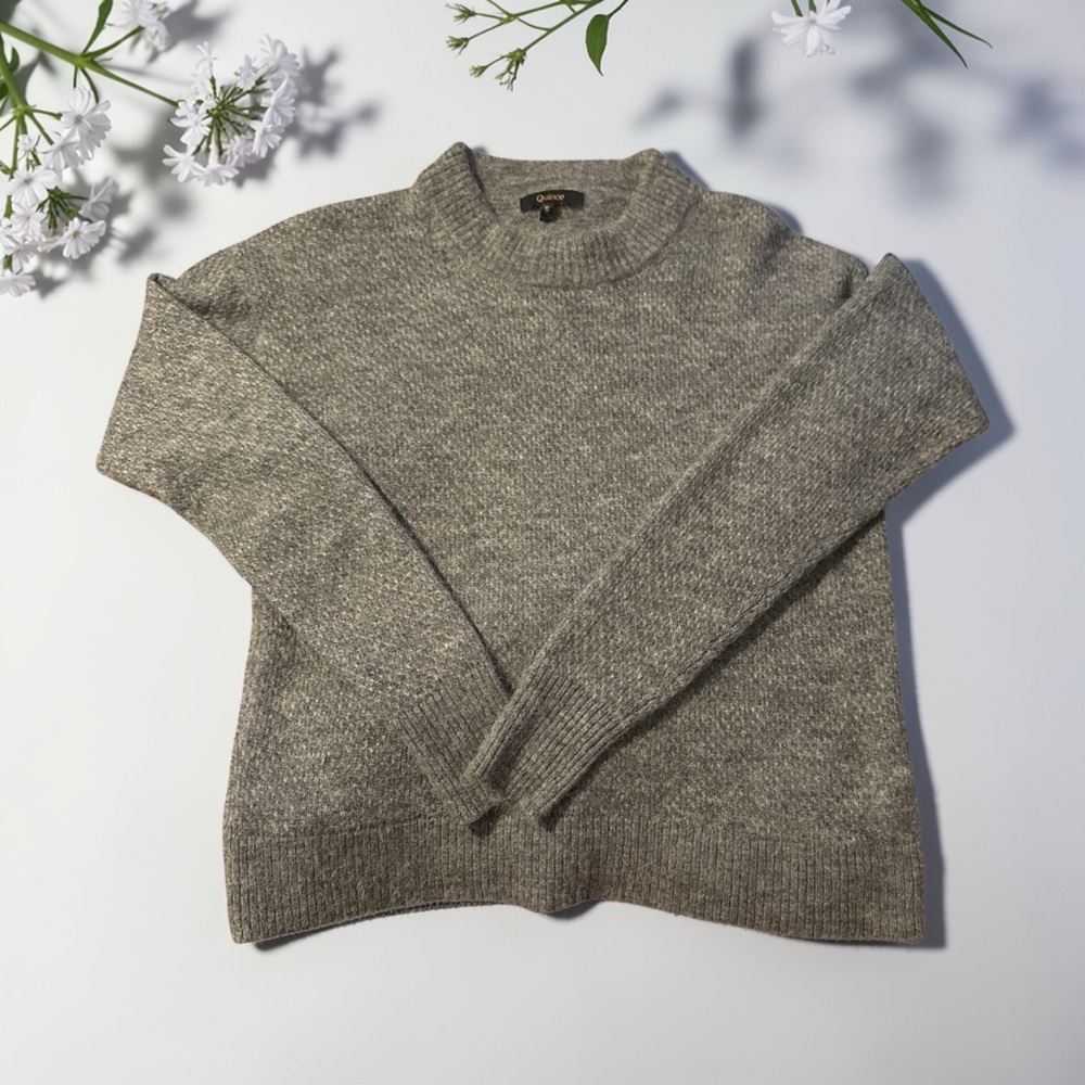 Quince Baby Alpaca-Wool Diamond Stitch Patterned Crew Charcoal Sweater Small